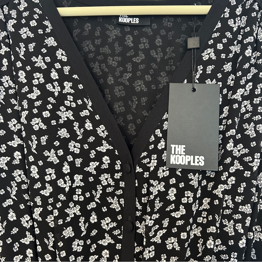 NWT The Kooples Black and White Long Sleeve V-Neck Sundress - Picture 6 of 7